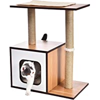 Amazon Basics - Mueble de árbol de madera con dos postes rascadores para gatos- 61x38-1x73-7 cm